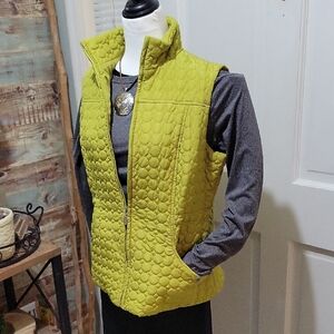 New Directions Women's Chartreuse Green Quilted Zip Up Vest Size M, Artsy